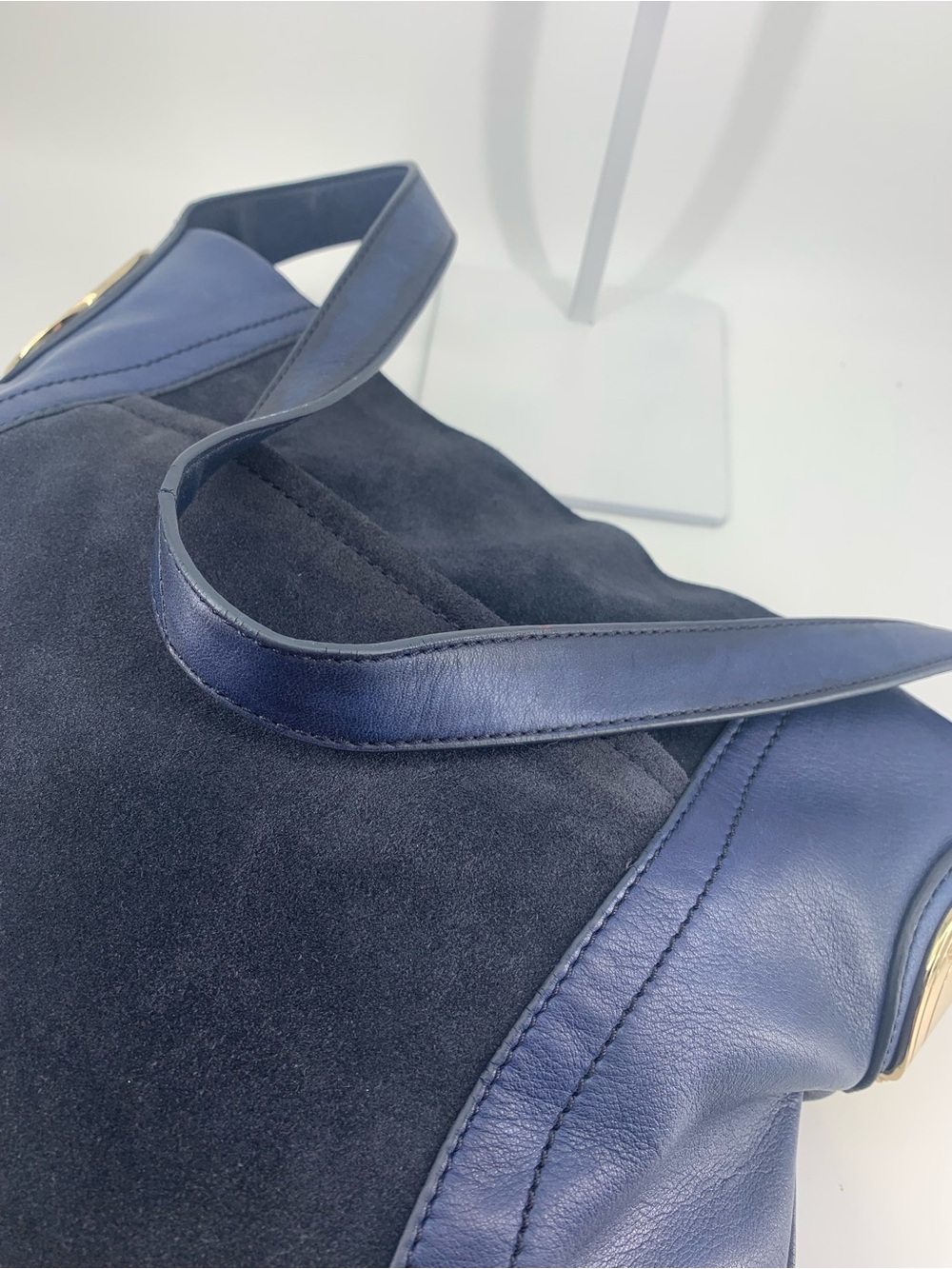 B Makowsky Shoulder Bag Blue Suede Leather - Picture 7 of 12
